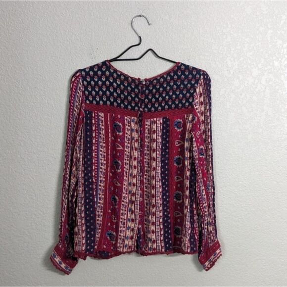 Maeve By Anthropologie Burgundy Blue Top Blouse Long Sleeve Boho Lace Flowy 6 - Picture 3 of 10